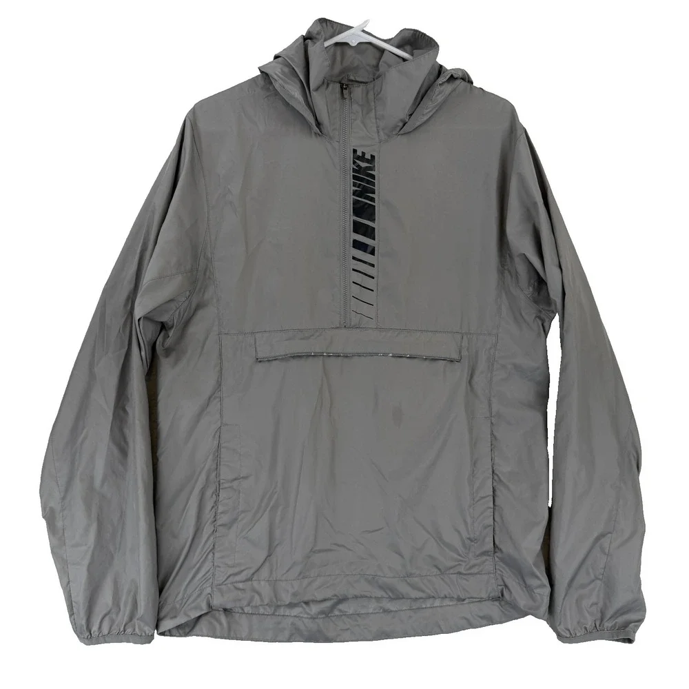 Nike Jacket Mens Small Windbreaker  Gray Hooded 1/2 Zip Parka Running 532098-082